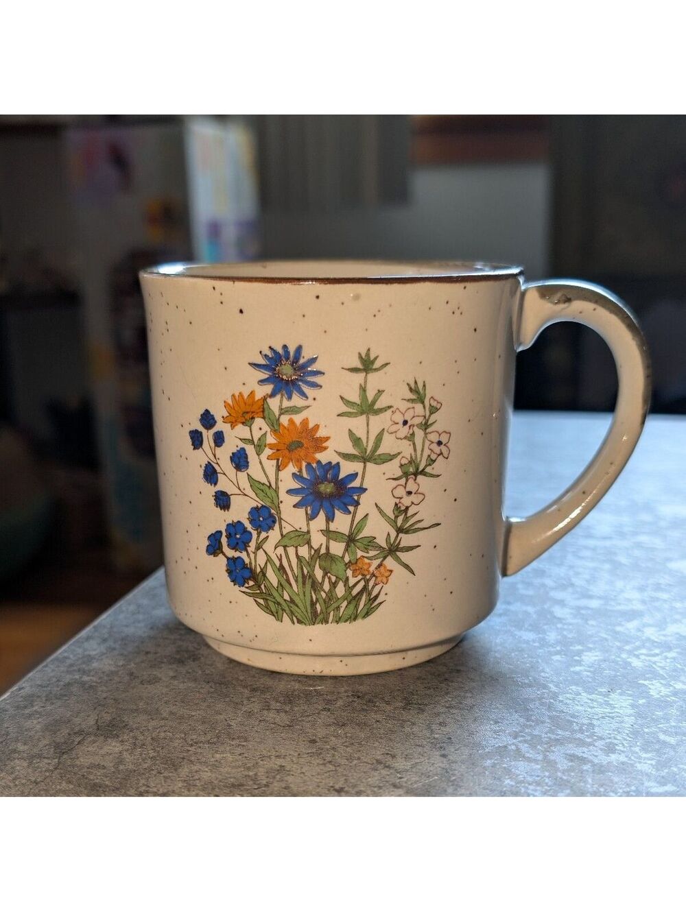 Vintage Takahashi Japan Wildflowers Stoneware Speckled Base Coffee Tea Mug